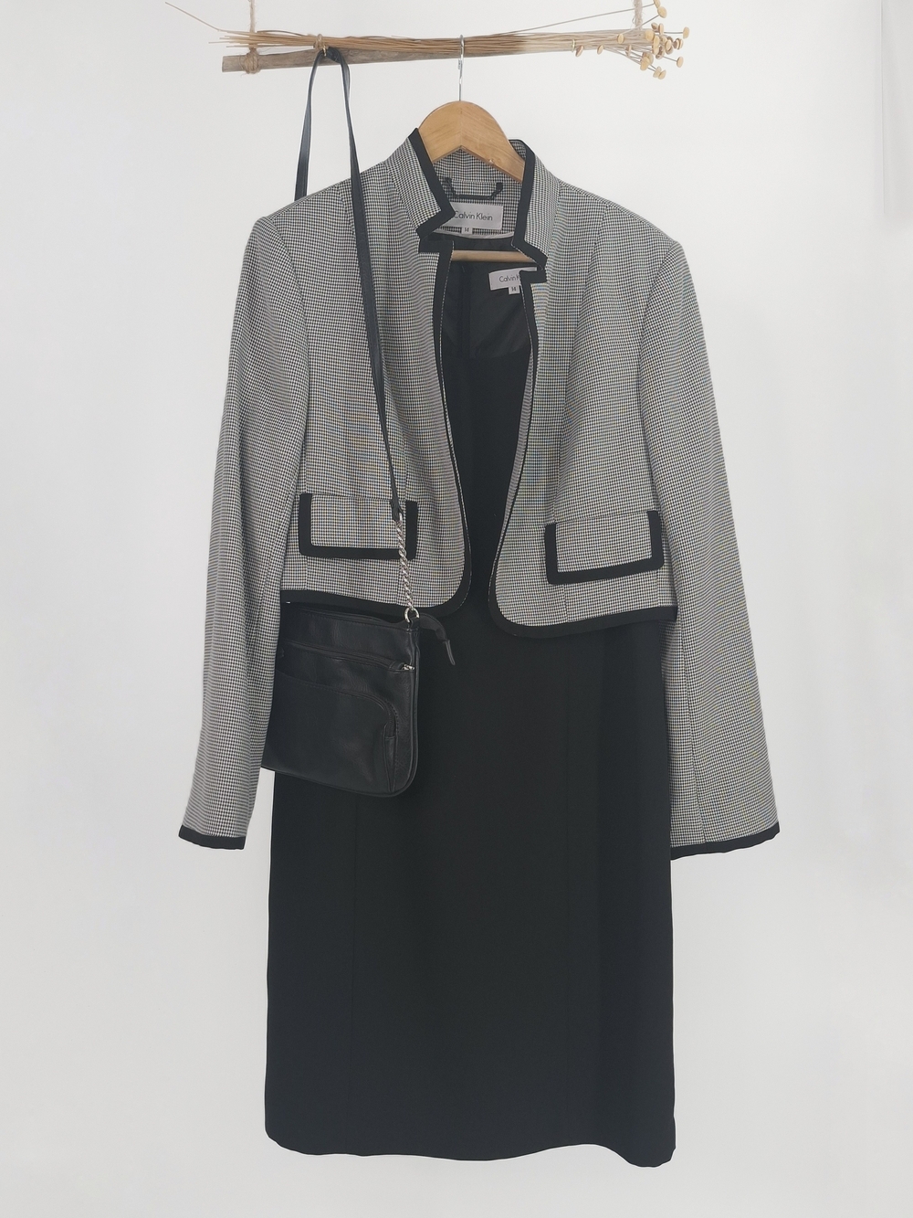✨Calvin Klein Houndstooth Cropped Jacket & Dress 2-Piece Suit Set Size 14✨